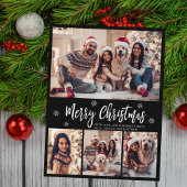 ミニマリストスクリプトブラック4フォトコラージクリスマス ポストカード