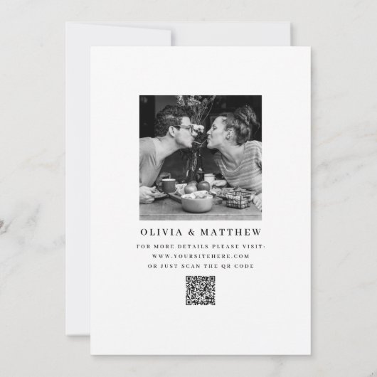 ミニマリストスクリプトブラック&ホワイト婚約パーティ 招待状 (裏面)