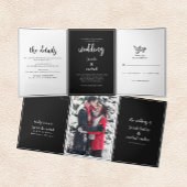 ミニマリストスクリプトブラック&ホワイト結婚ズ 三つ折り招待状