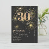 ミニマリストスクリプトブラック&金ゴールド30th誕生日パーティー 招待状 (スタンド正面)