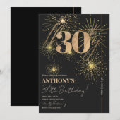 ミニマリストスクリプトブラック&金ゴールド30th誕生日パーティー 招待状 (正面/裏面)