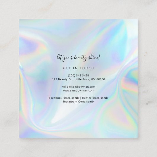 ミニマリストスクリプトホログラフィックビューティシアンメイクアップ スクエア名刺 (裏面)