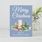 ミニマリストスクリプトメリークリスマスダスティブルー シーズンカード (スタンド正面)
