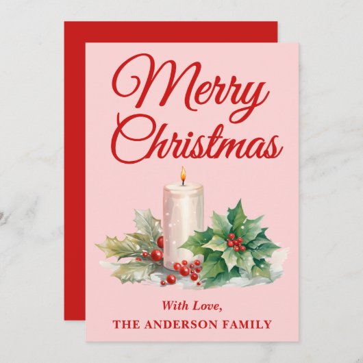 ミニマリストスクリプトメリークリスマス赤面ピンク シーズンカード (正面/裏面)
