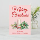 ミニマリストスクリプトメリークリスマス赤面ピンク シーズンカード (スタンド正面)