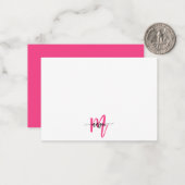ミニマリストスクリプトモノグラム名ホットピンク ノートカード (正面/裏面インサイチュ)