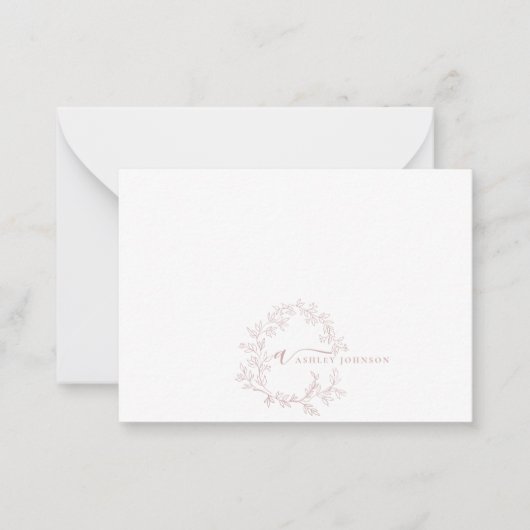 ミニマリストスクリプトモノグラム名赤面ダスティピンク ノートカード (正面)