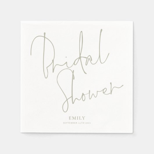 ミニマリストスクリプトライトセージ名ブライダルシャワー スタンダードカクテルナプキン (正面)