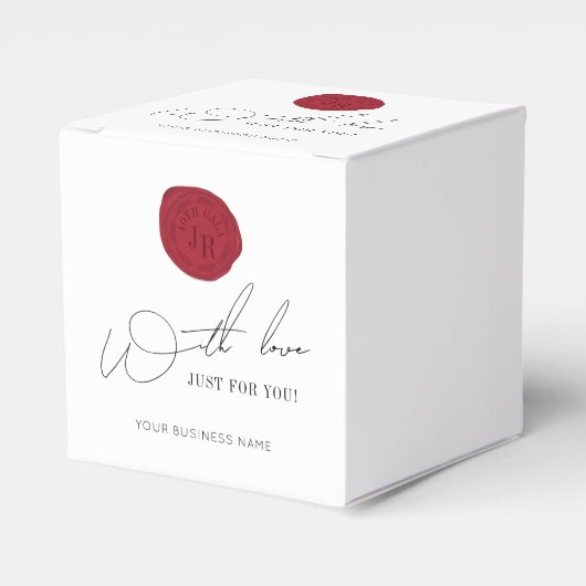 ミニマリストスクリプトレッドワックススタンプ企業のモノグラム フェイバーボックス (正面サイド)
