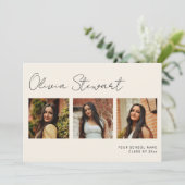 ミニマリストスクリプト卒業写真コラージュ 案内状 (スタンド正面)