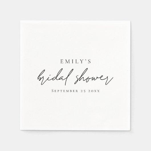 ミニマリストスクリプト名の日付ブライダルシャワー スタンダードカクテルナプキン (正面)