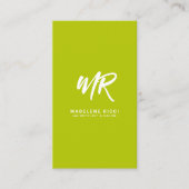 ミニマリストスクリプト名イニシャル |ライムグリーン 名刺 (正面)