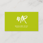 ミニマリストスクリプト名イニシャル |ライムグリーン 名刺 (正面)