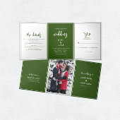 ミニマリストスクリプト暗緑色と白結婚色 三つ折り招待状