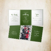 ミニマリストスクリプト暗緑色と白結婚色 三つ折り招待状