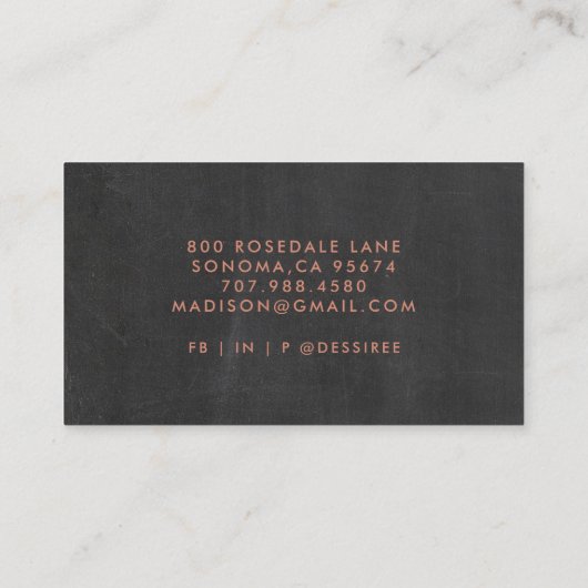 ミニマリストスクリプト燃えたシエナスモークチャーク 名刺 (裏面)