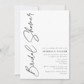 ミニマリストスクリプト白黒ブライダルシャワー 招待状 (正面)