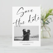 ミニマリストスクリプト白黒日付を保存 招待状 (スタンド正面)