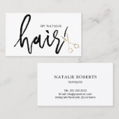 ミニマリストスクリプト金ゴールドシザー美容師サロン 名刺 (正面/裏面)