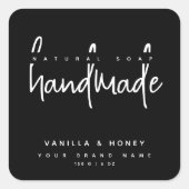 ミニマリストスクリプト黒手作り石鹸ラベル スクエアシール (正面)