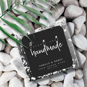 ミニマリストスクリプト黒手作り石鹸ラベル スクエアシール