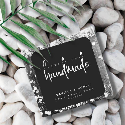 ミニマリストスクリプト黒手作り石鹸ラベル スクエアシール