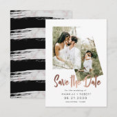 ミニマリストスクリプト2枚の写真でSave The Date 招待状 (正面/裏面)
