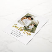 ミニマリストスクリプト2枚の写真でSave The Date 箔招待状 (回転した状態)