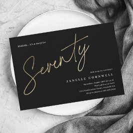 ミニマリストスクリプト ブラックとゴールド 70歳の誕生日 ポストカード