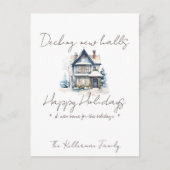 ミニマリストスクリプト、新しいハウスウォーターカラークリスマス シーズンポストカード (正面)