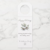 ミニマリストスクリプト，水彩雪の松のコーン ボトルネックタグ (正面)