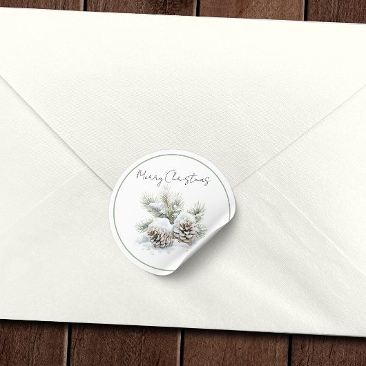 ミニマリストスクリプト,水彩雪の松のコーン ラウンドシール