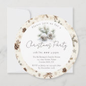 ミニマリストスクリプト，水彩雪の松のコーン 招待状 (正面)