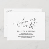 ミニマリストスクリプト、結婚式招待状延期 ポストカード (正面/裏面)