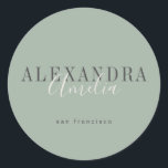 ミニマリストスクリプトBoho Sageグリーンカスタムビジネス ラウンドシール<br><div class="desc">このミニマルなボホステッカーデザインでビジネスブランディングにエレガンスインスパイアのtouchを追加。プロフェッショナルシンプルのタイポグラフィ与えはモダン、その間に感じの色は、沈静化のtouchを追加します。小さなビジネスのパッケージ、ブランディング、またはイベントの好意に最適な、このシスタイリッシュステッカーは汎用性とシックである。控えめで洗練されたビジネスブランディングを求める人に最適。</div>