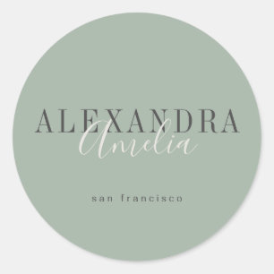 ミニマリストスクリプトBoho Sageグリーンカスタムビジネス ラウンドシール