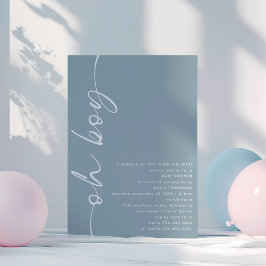 ミニマリストスクリプトOh Boy Dusty Blue Baby Shower 招待状