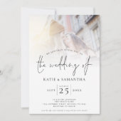 ミニマリストスクリプトQRコードフォトレズ結婚ビアン 招待状 (正面)