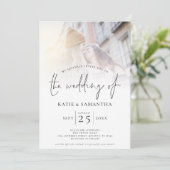 ミニマリストスクリプトQRコードフォトレズ結婚ビアン 招待状 (スタンド正面)