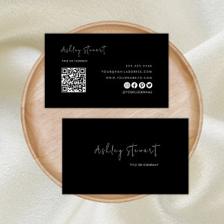 ミニマリストスクリプトQrコードプロフェッショナルブラック 名刺