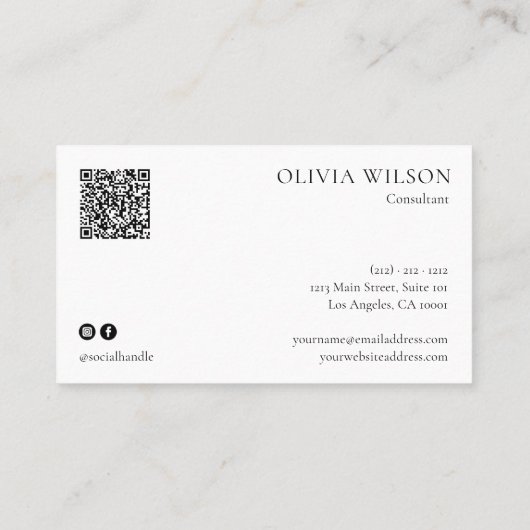 ミニマリストスクリプトQRコードマスタードイエロー 名刺 (裏面)