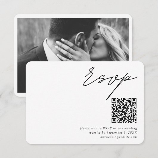 ミニマリストスクリプトQRコード結婚の小さなRSVP エンクロージャーカード (正面/裏面)
