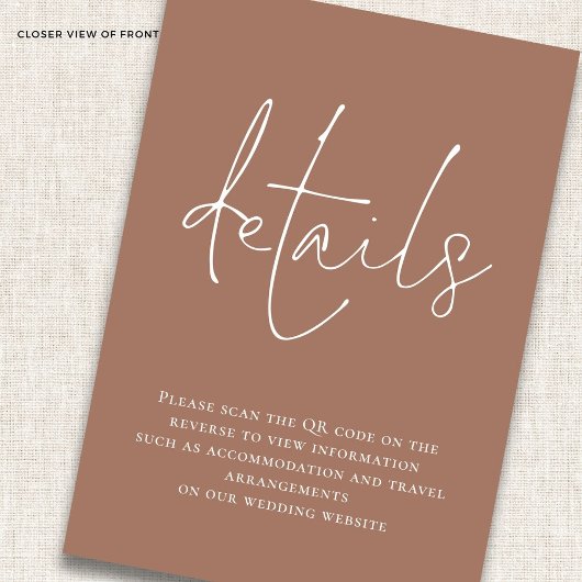 ミニマリストスクリプトQRコード結婚の茶色の詳細 エンクロージャーカード