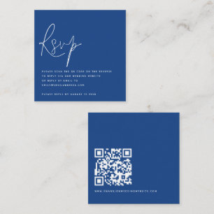 ミニマリストスクリプトQRコード結婚の青いRSVP エンクロージャーカード