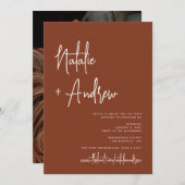 ミニマリストスクリプトTerracotta Virtual 結婚's 招待状 (正面/裏面)
