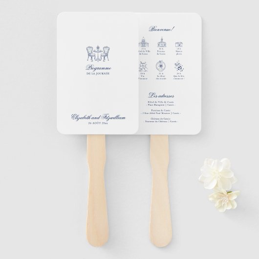 ミニマリストスケッチブライダルブーケイベント順 ハンドファン (正面&裏面)