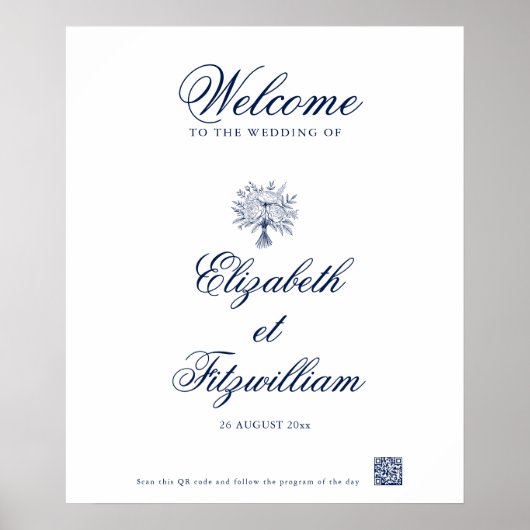 ミニマリストスケッチブライダルブーケウェルカムポスター ポスター (正面)