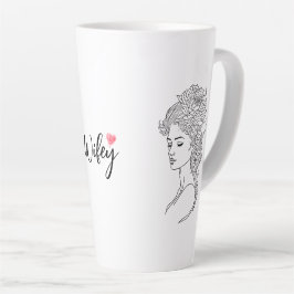 ミニマリストスケッチ顔ポートレートラインアートスケッチ カフェラテマグ