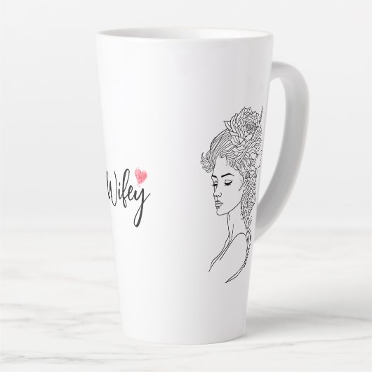 ミニマリストスケッチ顔ポートレートラインアートスケッチ カフェラテマグ (右アングル)