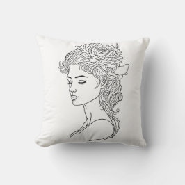 ミニマリストスケッチ顔ポートレートラインアートスケッチ クッション
